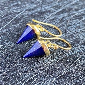 Lapis Lazuli Earrings Gold Dangle Natural Gemstone